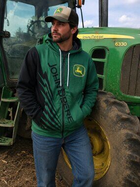 Mens John Deere Zip-Up Hoodie - (LARGE)